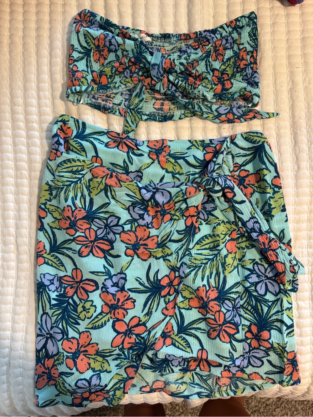 Cotton Candy Floral Two-Piece Set in Aqua, Coral & Green
